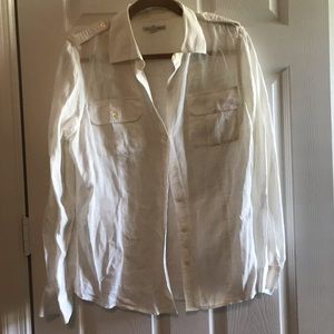 Banana Republic white linen safari blouse